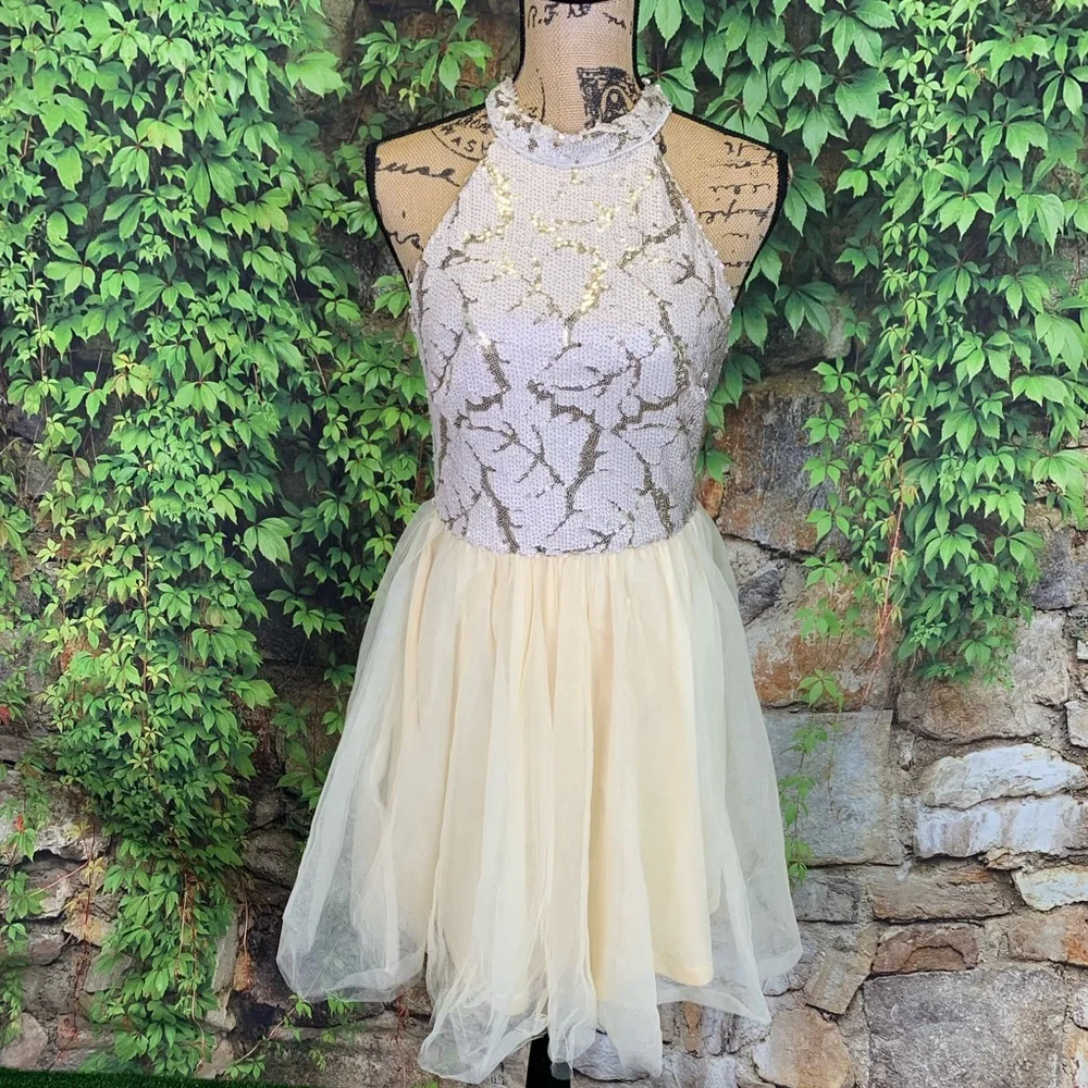 ENTRY French Vanilla Sequined Tulle Dress, Juniors Large/Women's Small - Picture 3 of 12